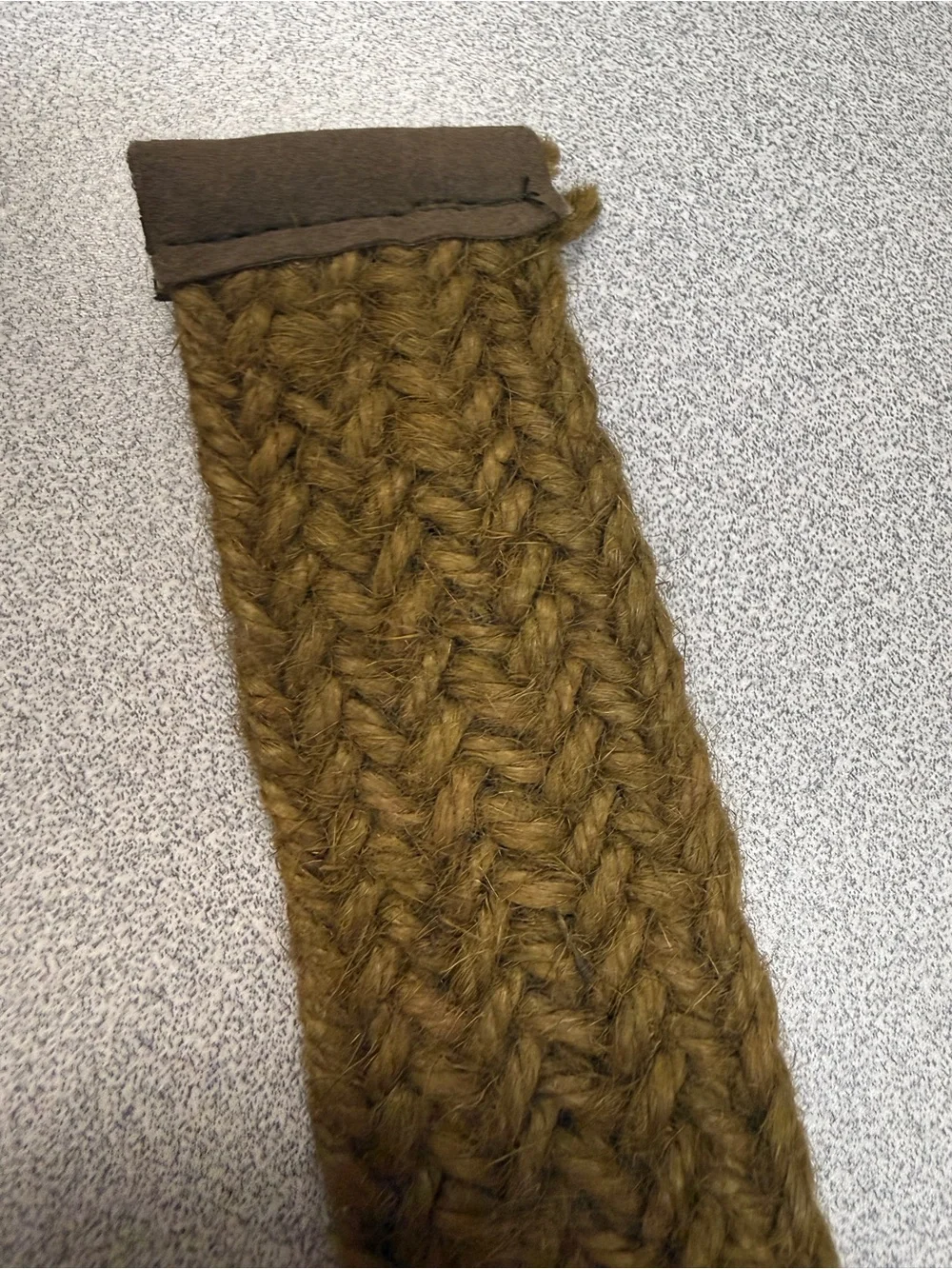 Vintage 1980s 100% Jute Woven Belt Olive Brown Double Ring Buckle 49”